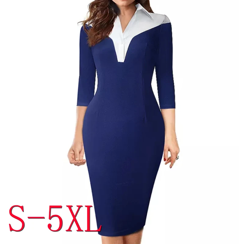Женское элегантное официальное платье с рукавом до локтя, профессиональные женские деловые платья, недорогое повседневное женское офисное платье