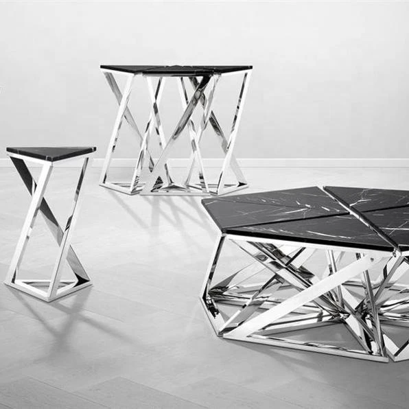 Элегантный серебристый мраморный журнальный столик