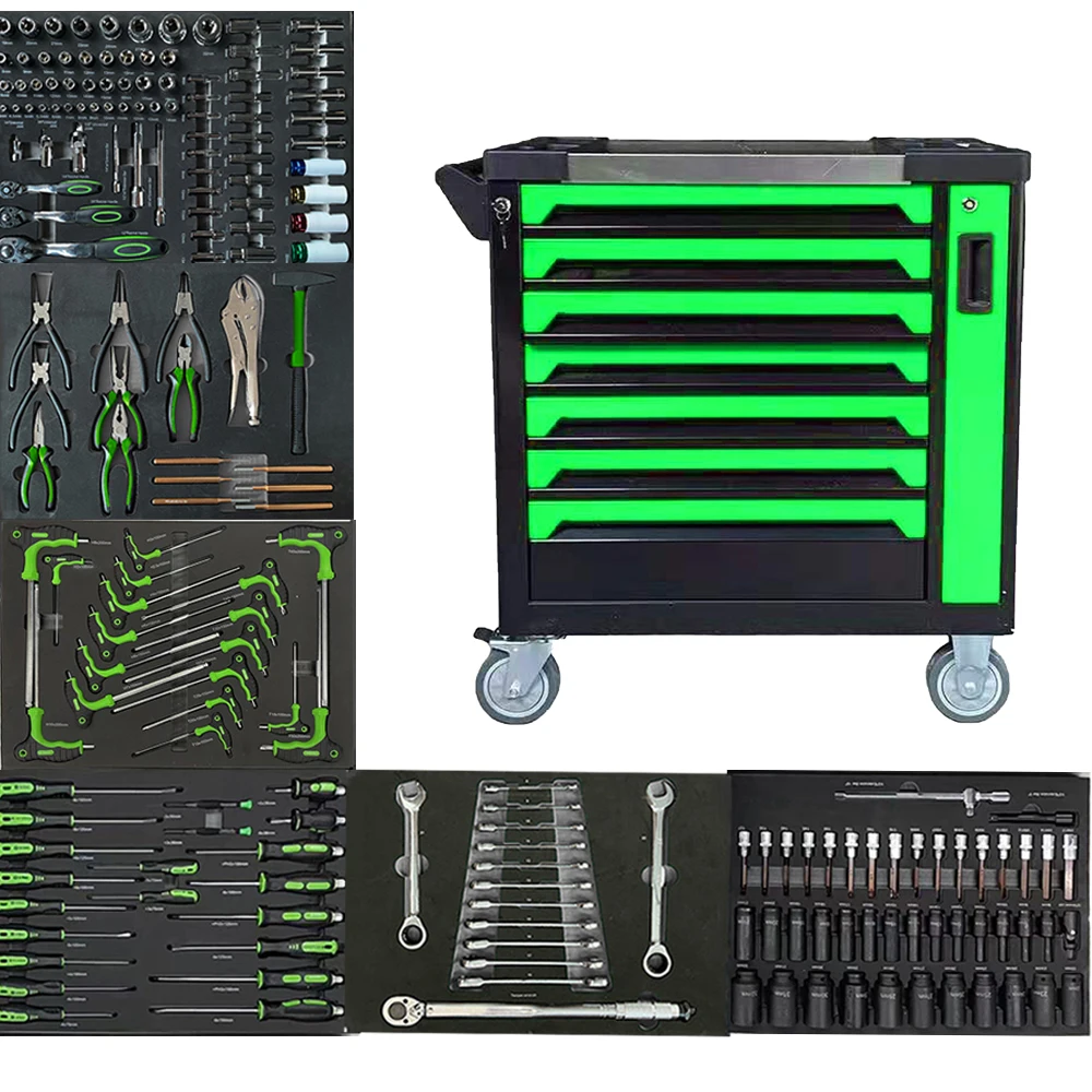 CE 2024 New Design Tool Trolley Storage Cabinet with Heavy Duty Stainless Steel Tool Chest 7 Drawers Tool Sets Box