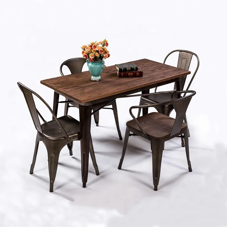Foshan factory vintage metal industrial restaurants dining table and chair
