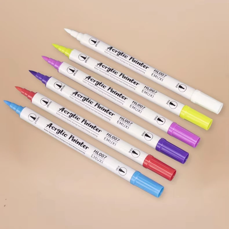Dual Tip Acrylic Paint Marker Pens 24 Colors with Brush & Fine Tip for Rock Painting, Wood, Canvas, Stone, Glass, Ceramic