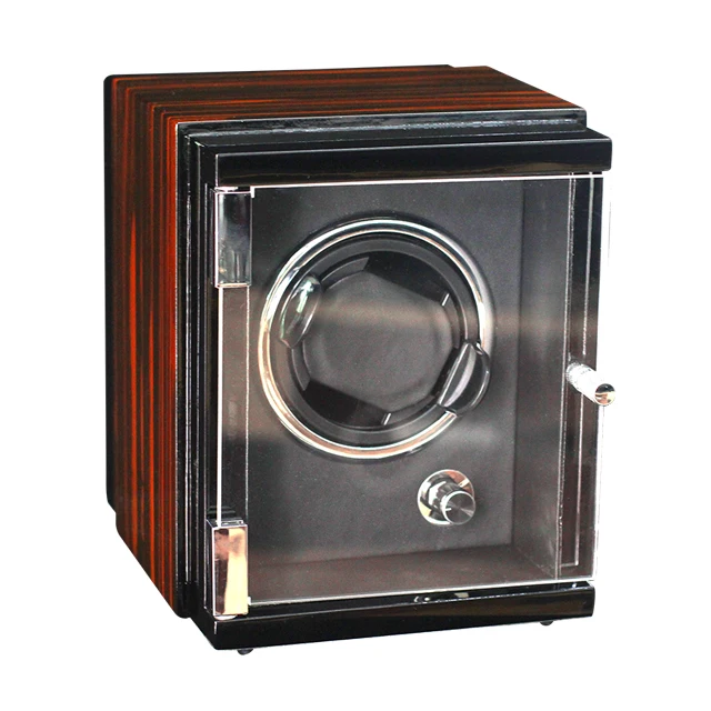 Luxury High quality  molle Automatic watch winder box wood leather rotations watch winder safe 1 slot with LED light open-stop