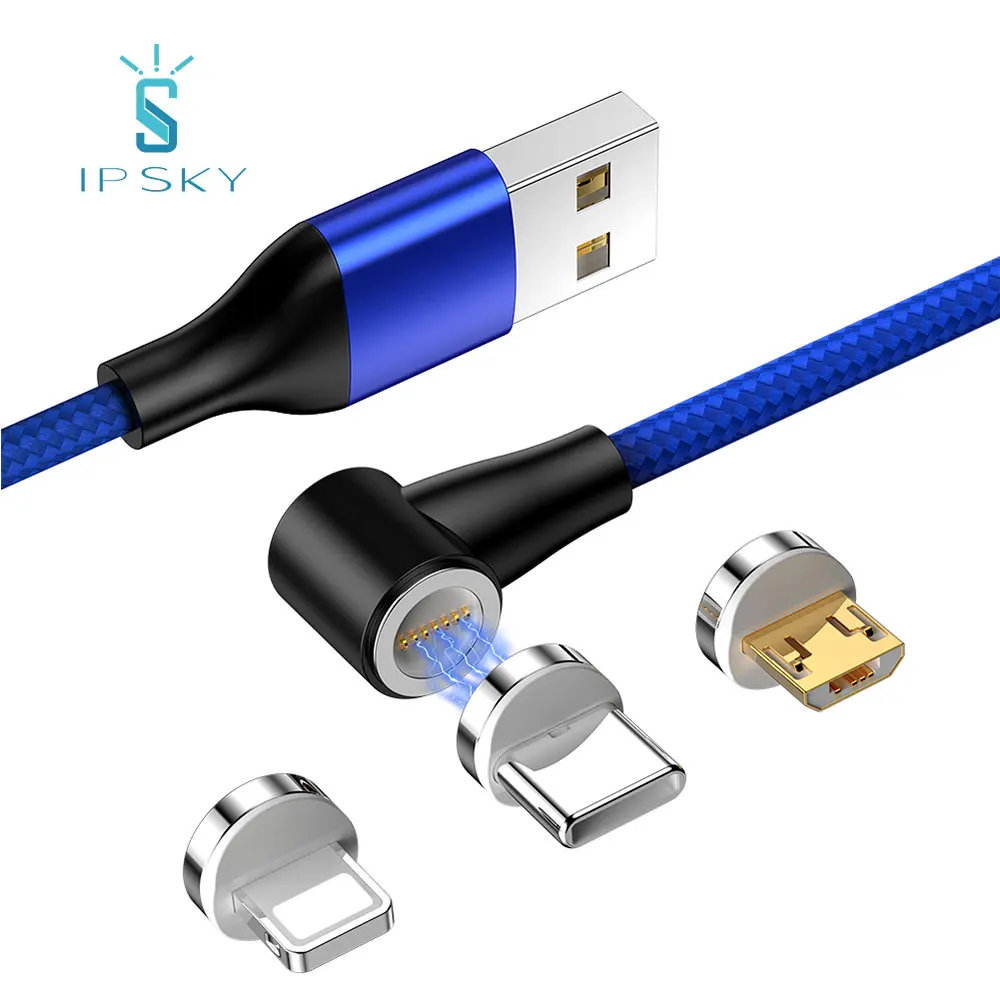 Wholesale IPSKY Mobile Phone Magnet Charge World first popular round L shape 3 in 1 magnetic 3A fast charging data line