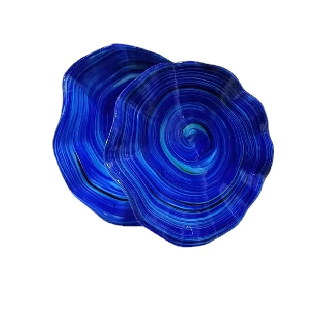 Lotus Flower Glass Plate Wall Art Decoration Handmade Master Carton Murano Glass Modern Custom Made Hand Blown Decorative Blue
