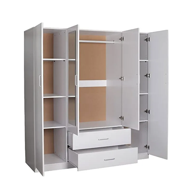 4 Doors 2 Drawers Big Size Wardrobe/Cupboard with Mirror - (Black/White) (White)
