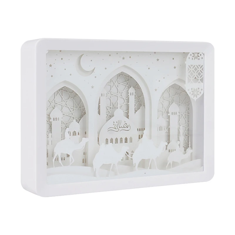 Factory direct sale Eid al-Fitr paper carving lamp with multiple colors optional ABS plastic frame customization