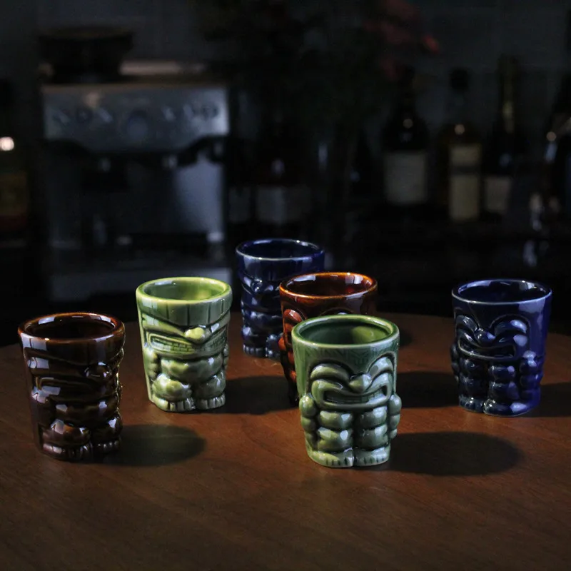 Мини-кружка Tiki гавайская чашка для вина керамическая маска двусторонняя Детская кружка лица художественная Керамическая рюмка