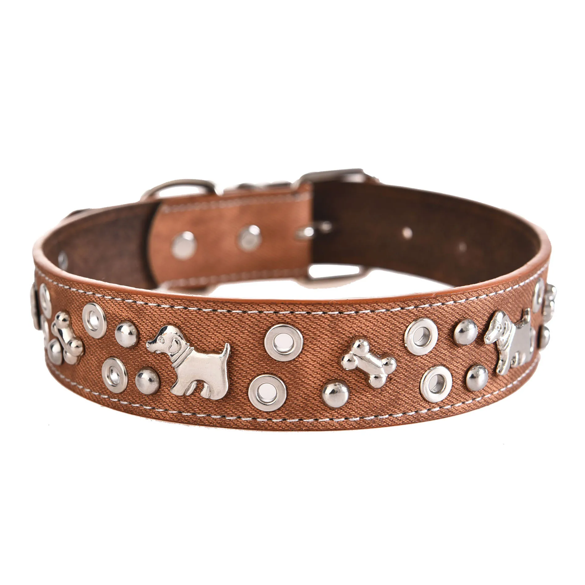 Sparkly Crystal Diamonds Studded Shining Medium Large Leather Pet Stud Dog Collar