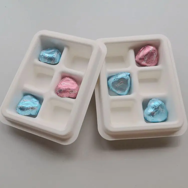 Custom biodegradable sugarcane bagasse molding pulp thermoforming chocolate packaging tray