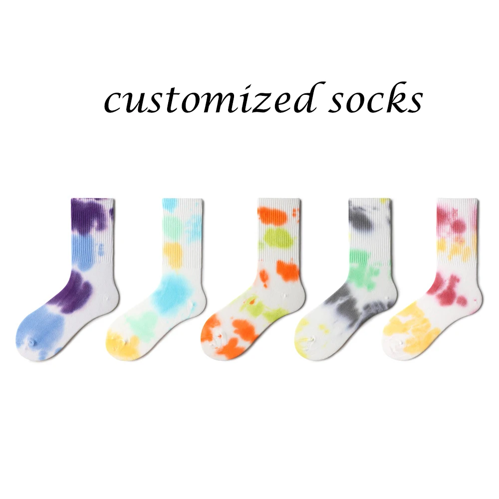 Hot Sale Custom Design Colorful Tie Dye Tech Mens Socks Hip Hop Sports Street Wear Socks