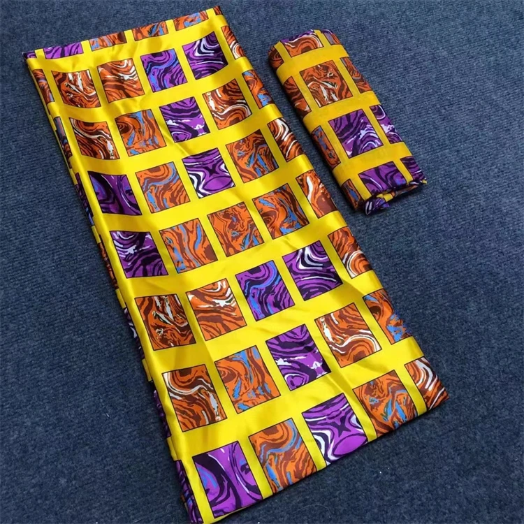 African Wax Print Silk Matching Chiffon Fabric Ankara Silk And Chiffon Set For Bride Ankara Fabric