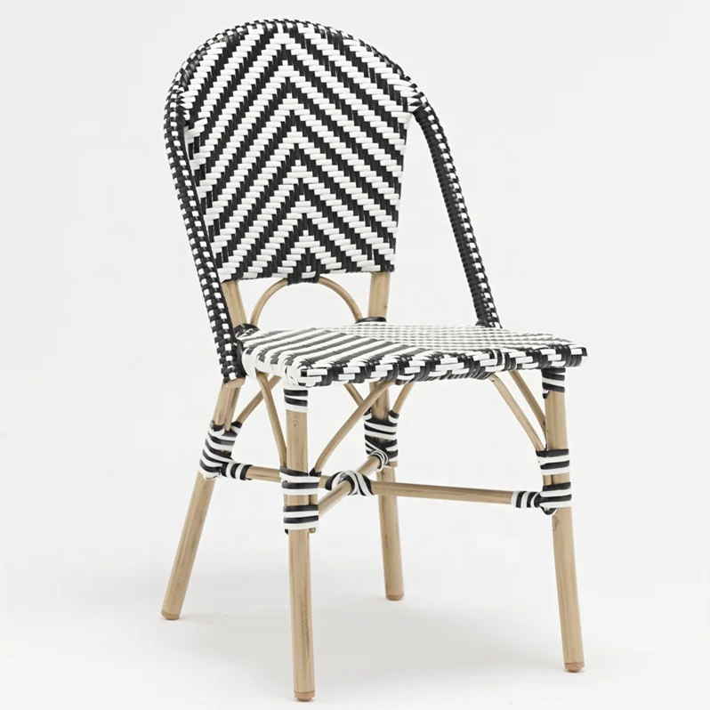 Cheap french style rattan chairs black white color aluminium rattan bistro chair for sale