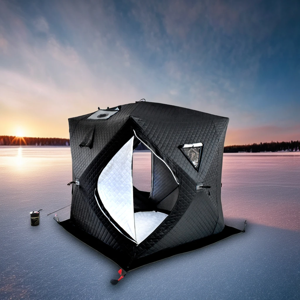Insulated Pop-Up Ice Fishing Tent Mobile Cube Design for Outdoor Use Mobile pop-up ice fishing tent