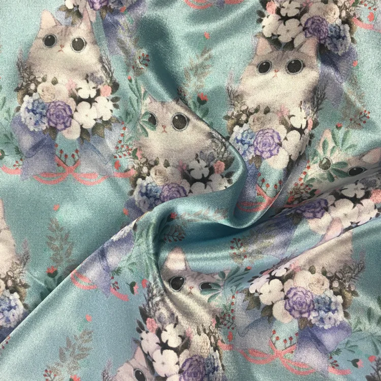 Шелковистый новый стиль цветочный принт 100% полиэстер шармёз атласная шелковая ткань для платья