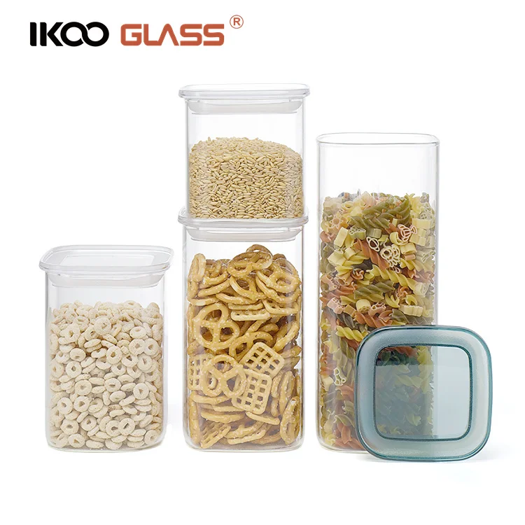 Квадратная канистра IKOO из боросиликатного стекла кофейный чай и сахар с прозрачной крышкой