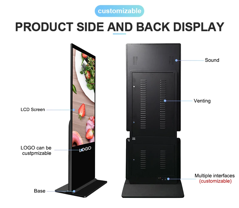Qunmao Popular Products 32 43 49 55 Inch Floor Standing Indoor Advertising Display with Camera for Mall Store Advertising Show