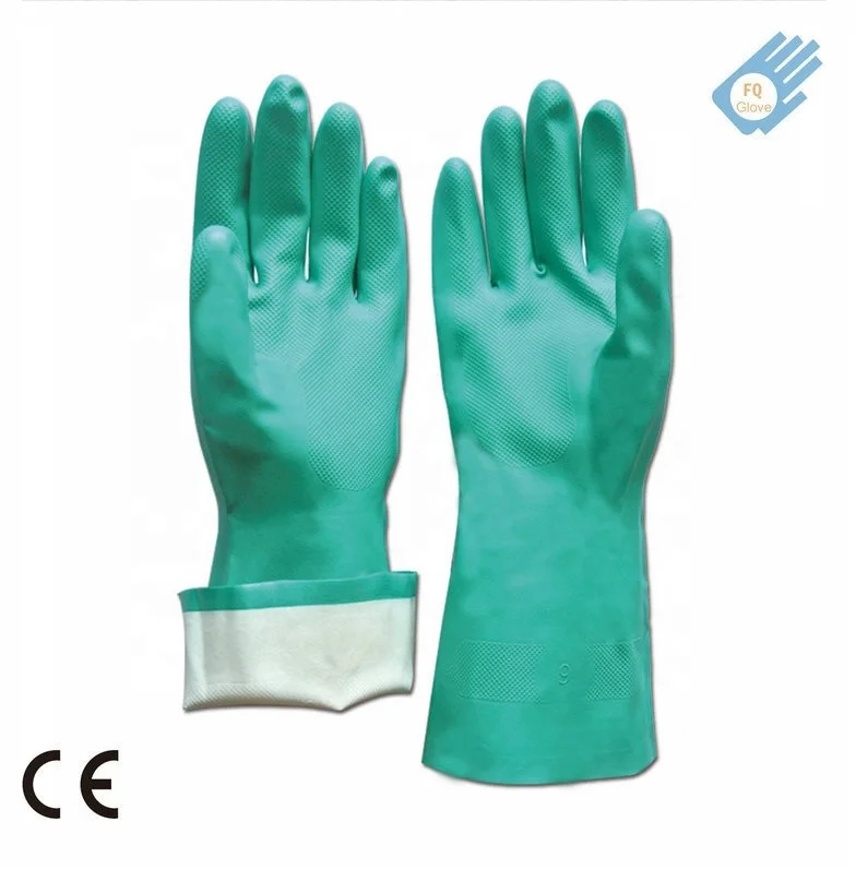 EN374 15mil green nitrile chemical resistant industrial household gloves