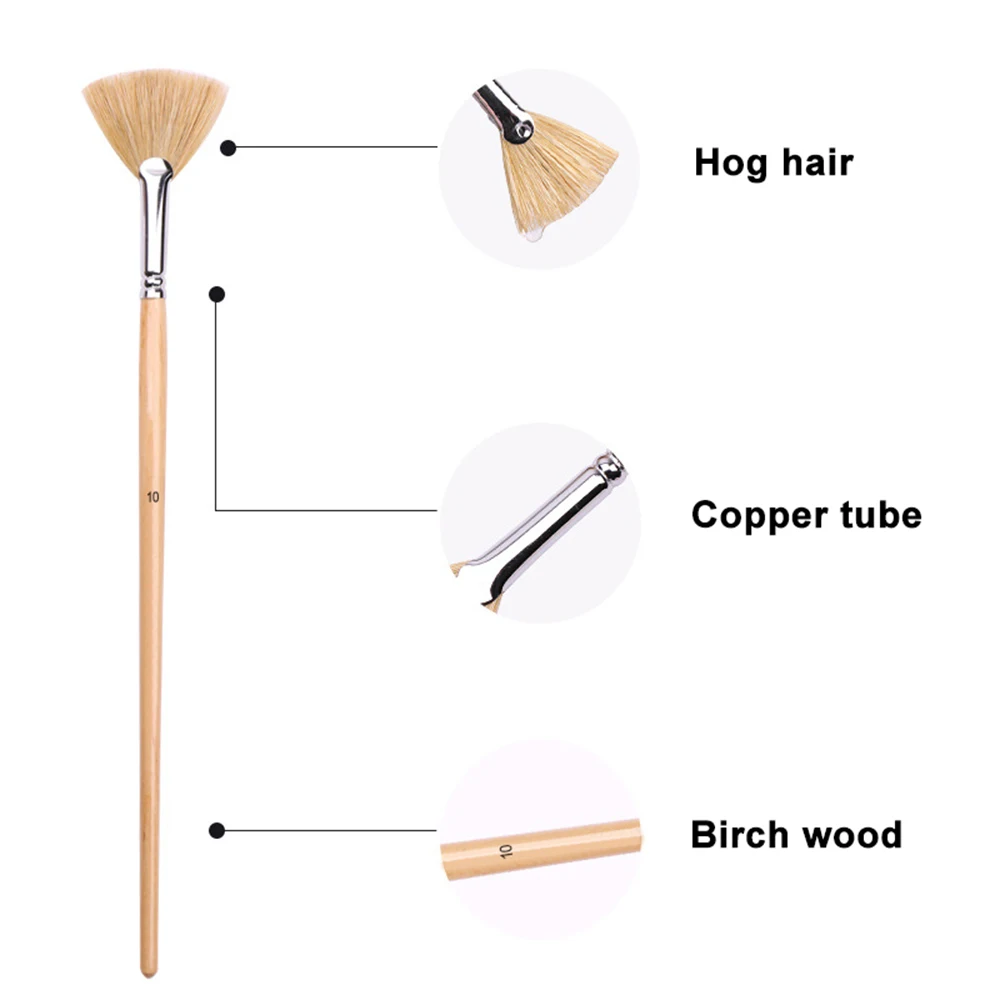 Xin Bowen Painting Brushes Set 6-Piece Hog Hair Fan-shaped Brush Set Wood Handle Brushes in Log Color