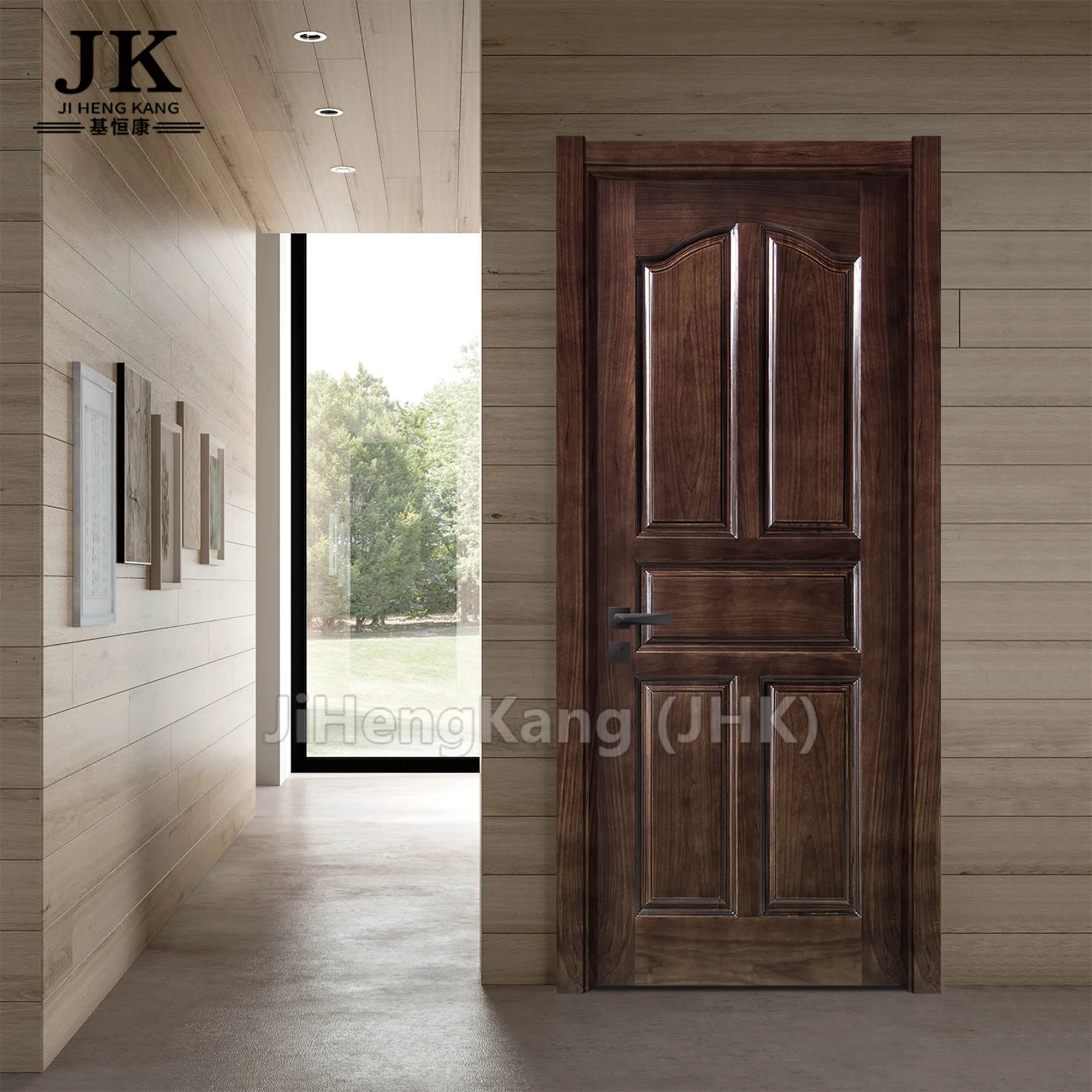 JHK-005 Pocket Wooden Sliding Door System With Soft Closing Frameless Sliding Shower Door Wood Veneer Door