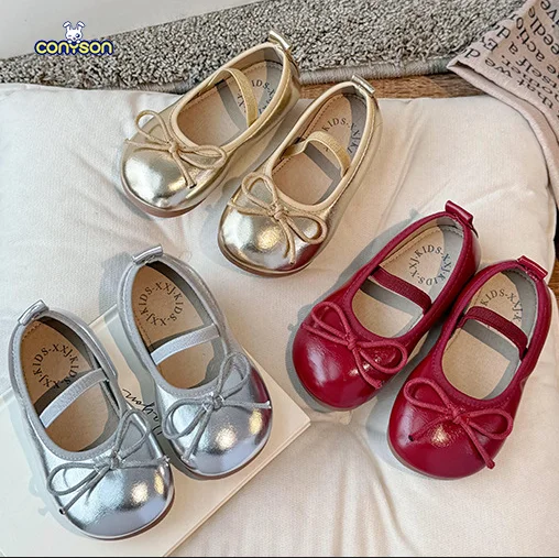 Conyson Children leather shoes 2024 spring summer new girls soft bottom shoes bow baby non-slip fashion princess single shoes