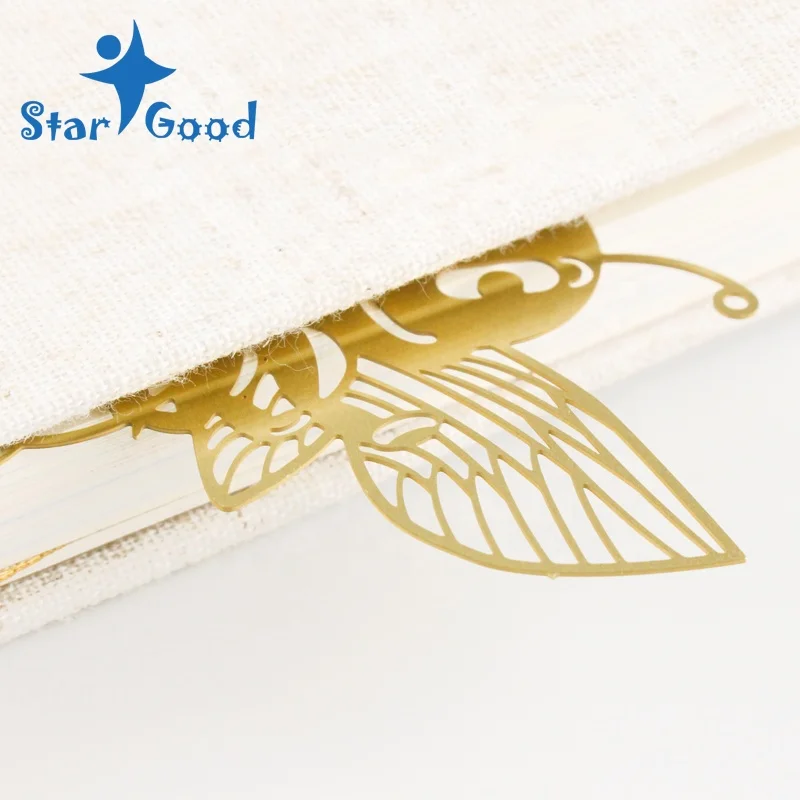 Custom metal brass hollow design unique gift bee shape brass bookmarks