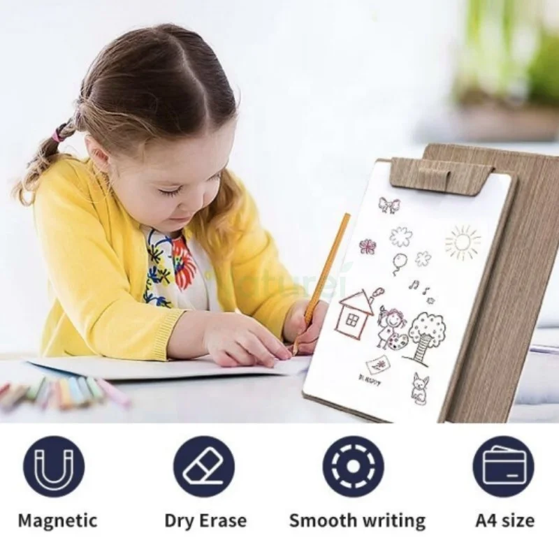 Dry-erase with magnetic splint integrated multi-purpose portable glass white board with PU cover