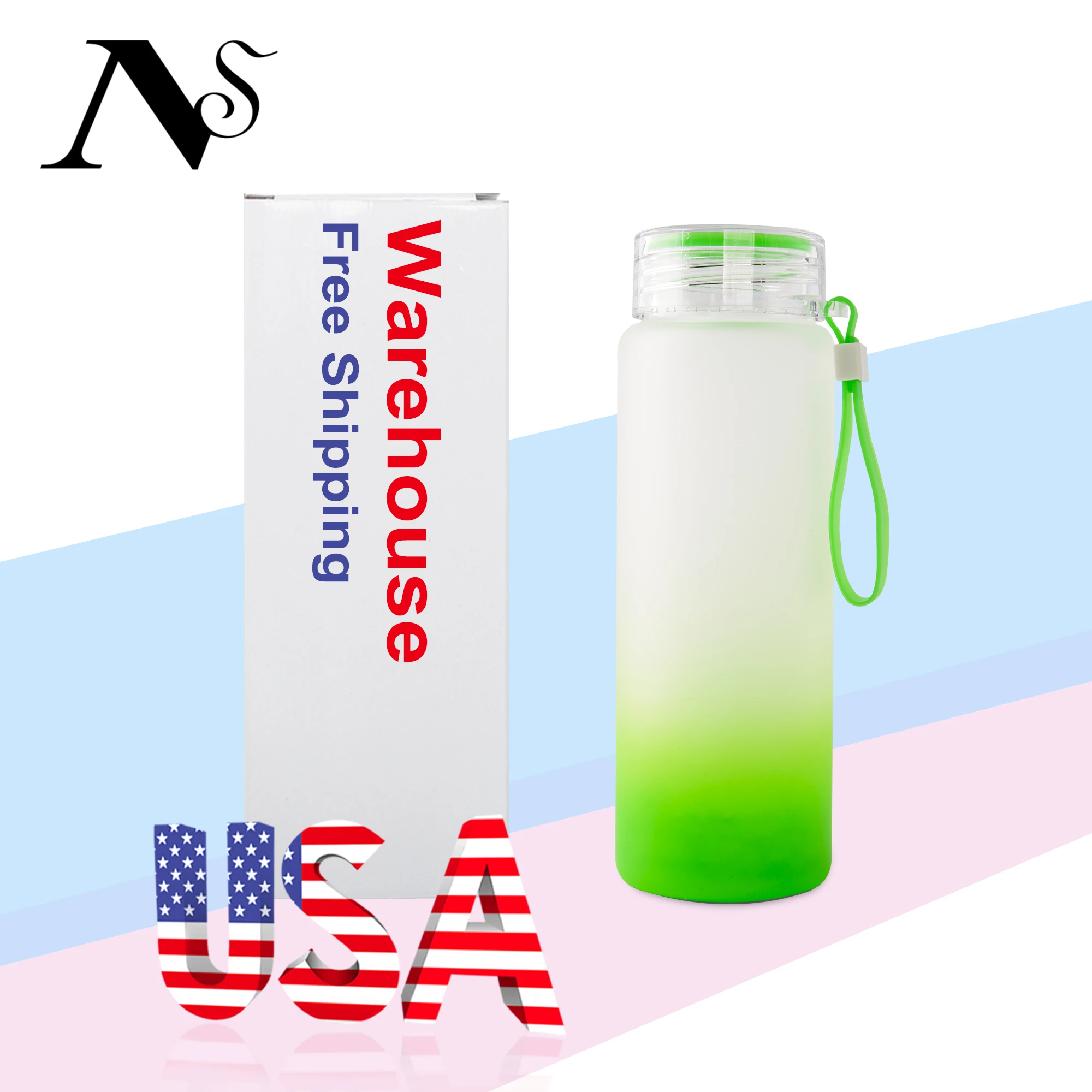USA Warehouse High Quality Outdoor Picnic Gradient Sublimation Juice Soda Mug Glass Can Cup With Rubber Handle