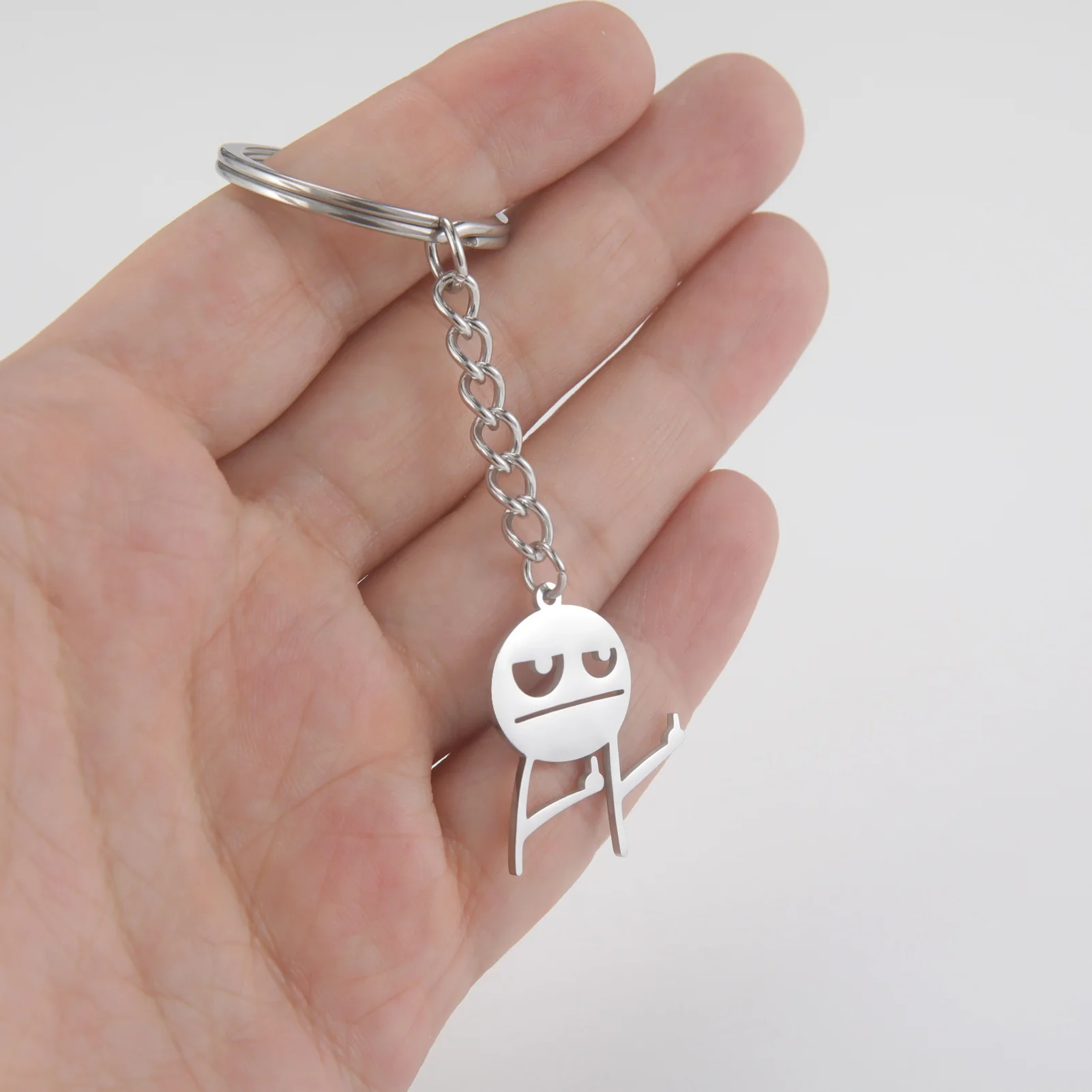 Funny Middle Finger Stickman Keychain Trend Stainless Steel Bag Car Key Pendant Couple Trinket Gift Keyrings