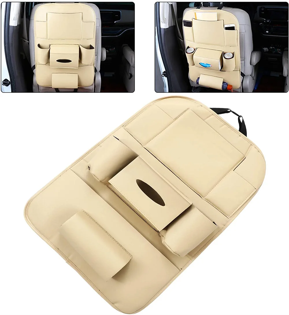 New Hot Sale Premium PU Leather Car Back Seat Organizer Car Backseat Storage Bag Pocket For Kids Car Interior Accessories