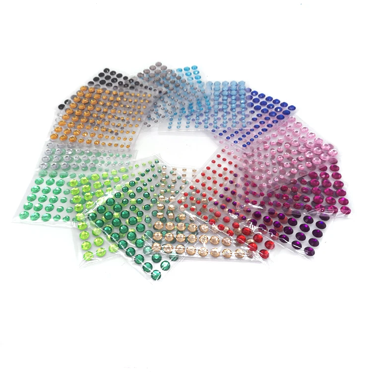 Self-Adhesive 4mm 6mm 8mm round Acrylic Gems in Various Colors for Wedding Craft Decorations