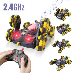 2022 New six-wheel morphing spray stunt car Omnidirectional drift roll Stunt car Boy with light spray remote control toy car