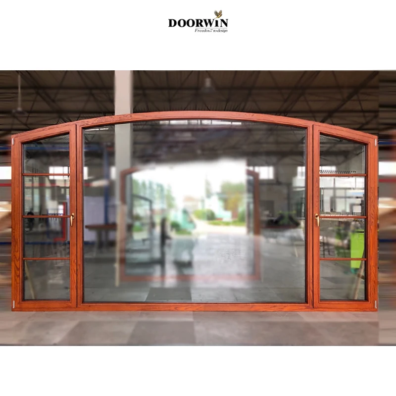 Doorwin Wholesale Pattern Design Wooden Window With Double Glazing Glass Oak Wood Round Arch Top Casement Window
