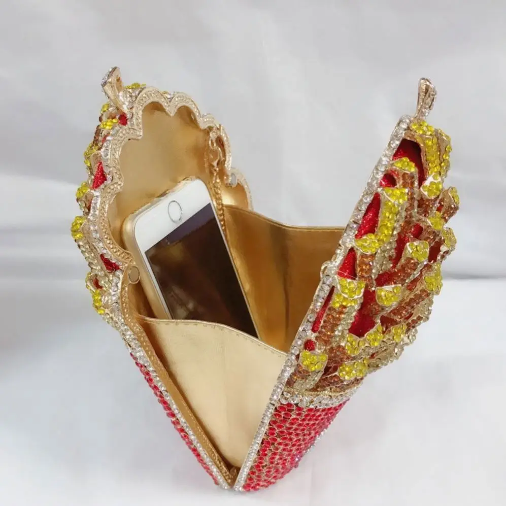 
New Wedding Party Handbags and Purses Sparkling Crystal French Fries Chips Minaudiere Clutch Women Evening Bags 