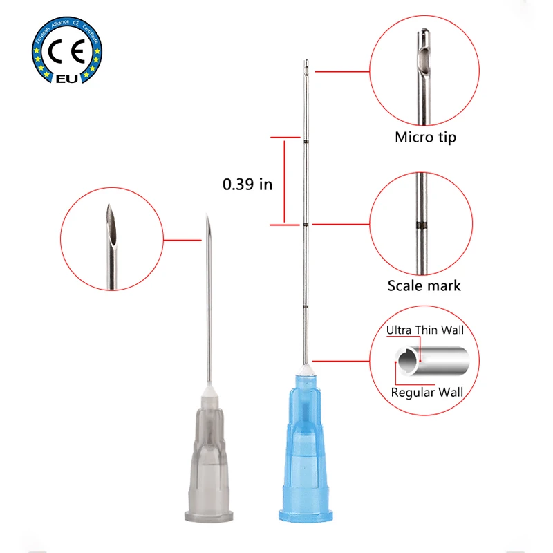 CE Beauty Manufacturer Disposable Stainless Steel 18g 23g 25g 27g Micro Blunt Tip Cannula Needle with Filter