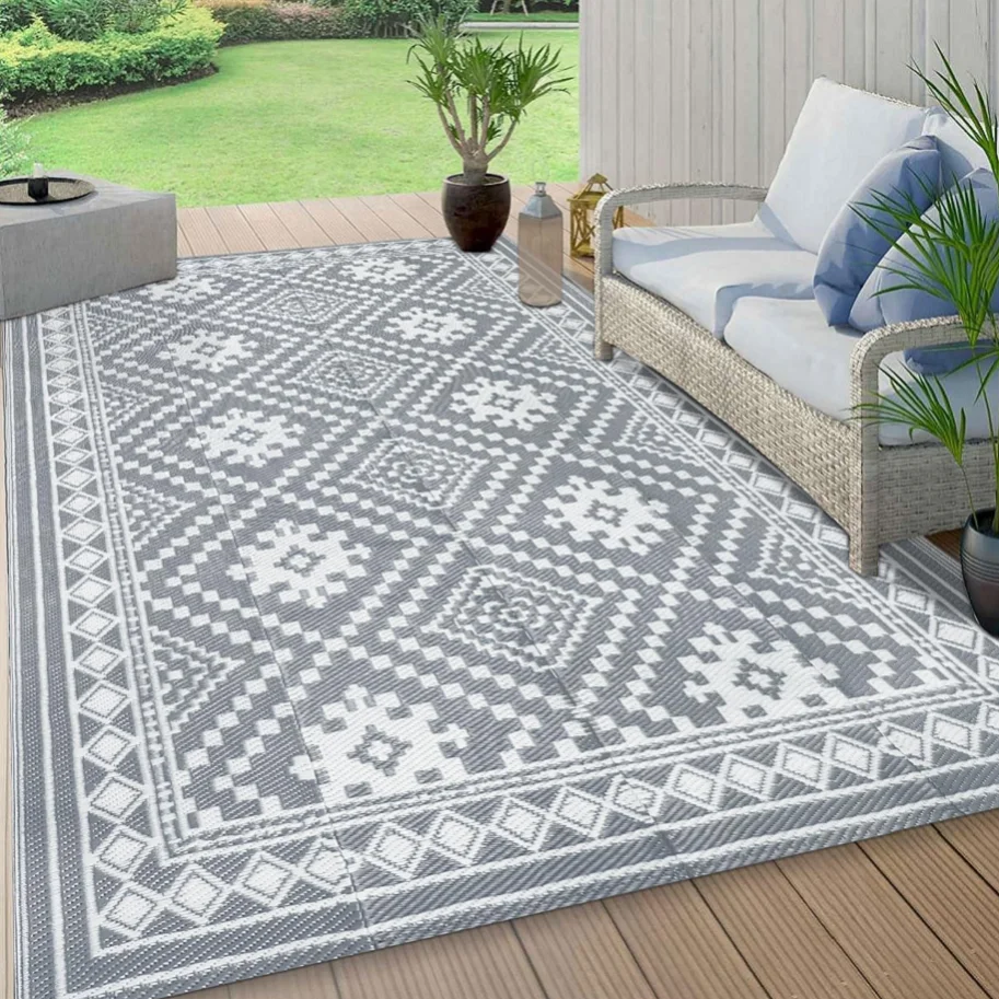 Eco-friendly moistureproof plastic straw woven bohemian outdoor setting carpet for patio waterproof 6ft x 18ft picnic