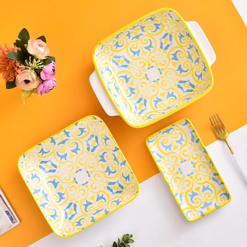 New products 2024 Bohemia style ceramic dishes & plates underglaze porcelain for household restaurant bowls