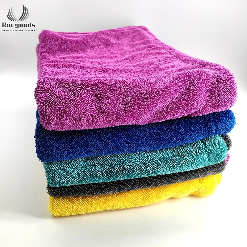 Оптовая продажа впитывающее серое полотенце из микрофибры без ворса с перекручивающейся петлей 50*80 см 1200 г/м2 салфетка для чистки автомобиля полотенца