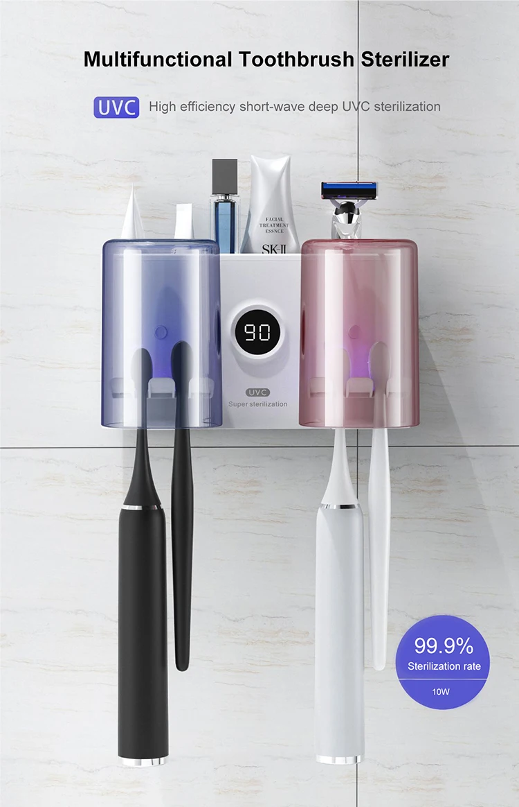 UVC Light Sterilizer Toothbrush With Cup UV Toothbrush Sterilizer Holder Wall Mounted