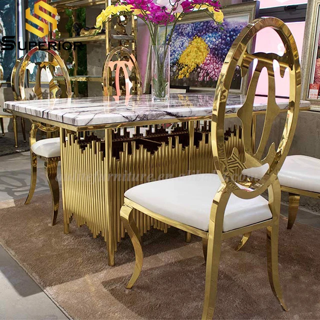 wholesale gold stainless steel wedding dining tables for luxury hotel event