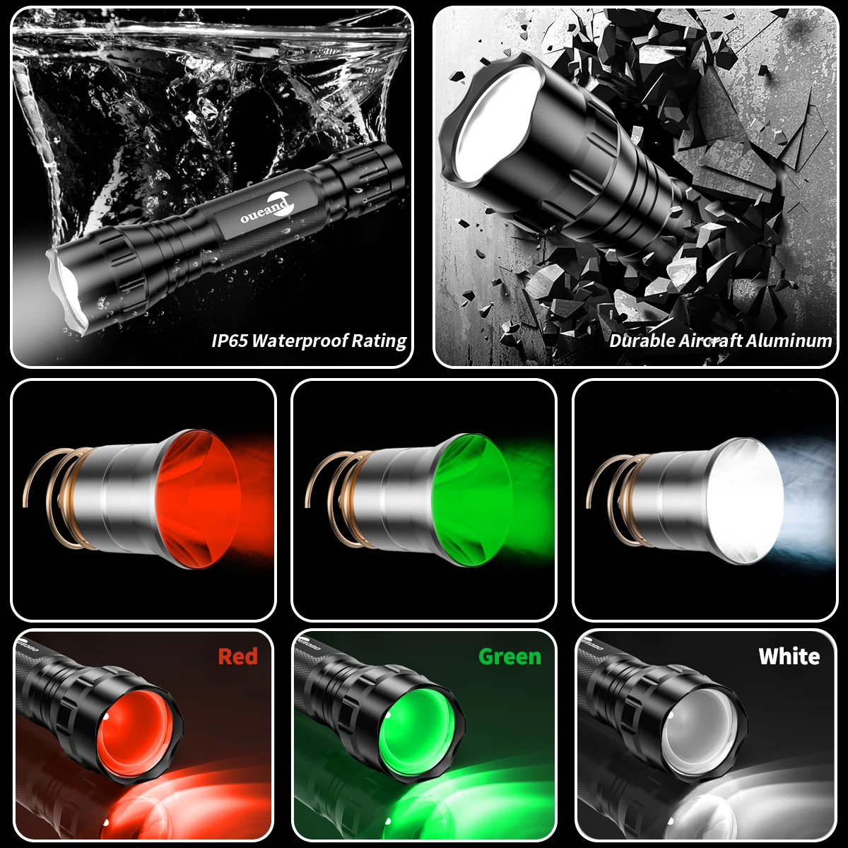 Hunting Light Changeable Light Color LED Varmint Tactical Flashlight New Arrivals USB Rechargeable White Green Red 18650 IP65