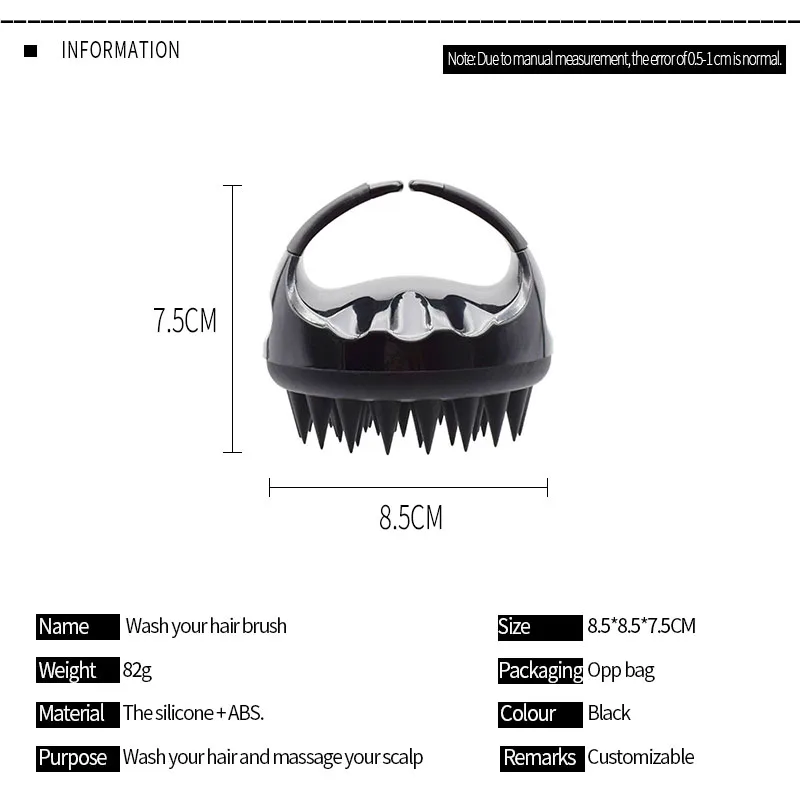 Black Silicone Handheld Comb Shower Hair Washing Head Scalp Massage Brush Shampoo Brush Body Spa  Massager Wash Comb