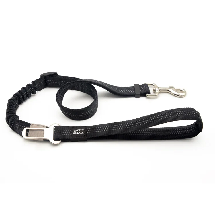 Heavy Duty Adjustable Reflective Retractable Bungee Car Seat Belt Pet Dog Collar Leash with Double Traffic Handles