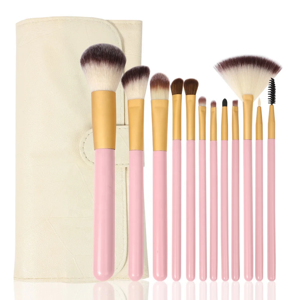 DIAS 12 Pieces Powder Eye Professional High Quality Synthetic Wholesale Vegan Private Label Pink Makeup Brushes