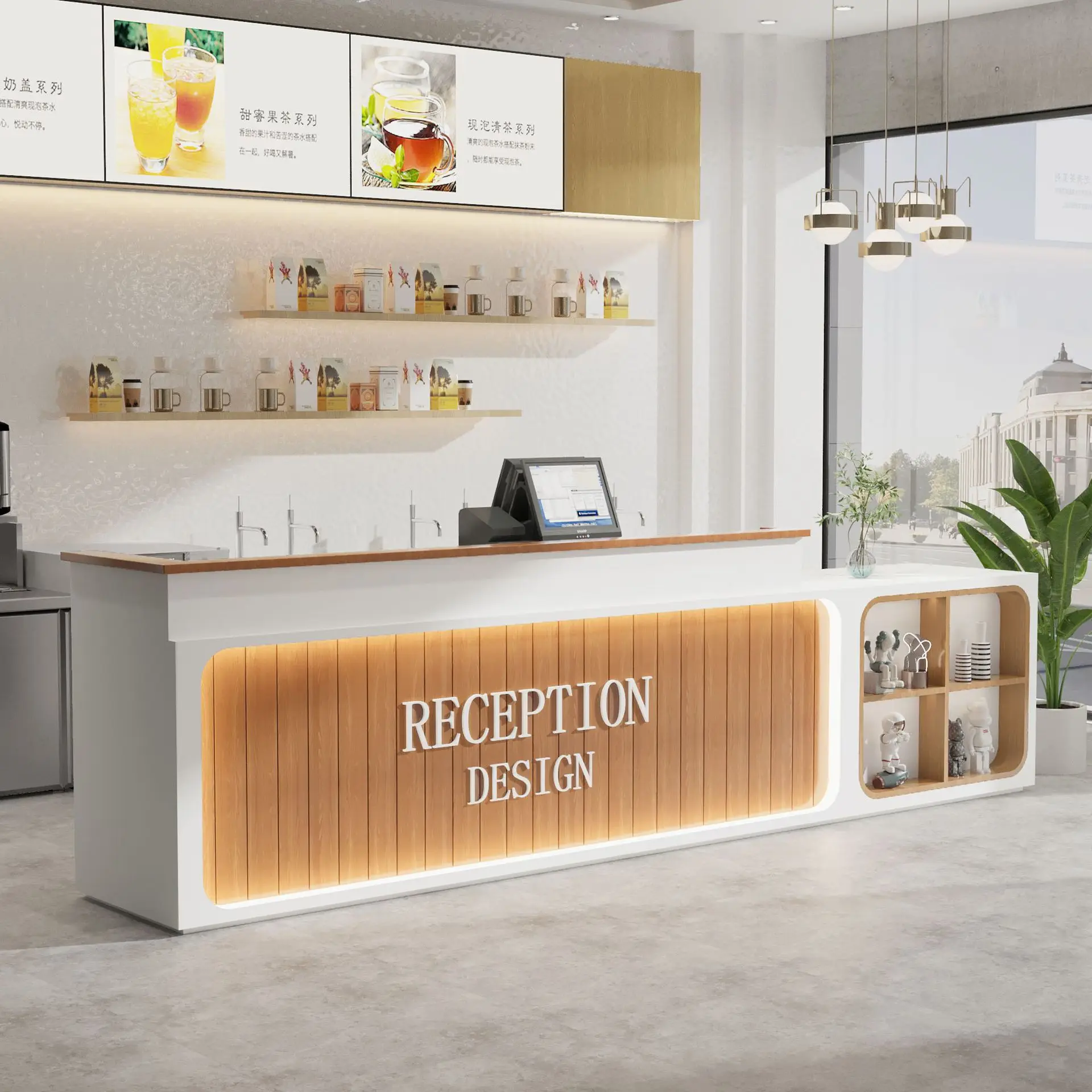 Coffee Checkout Counter Hotel Office Modular Furniture Work Front Desk Reception Salon Reception Desks With Cabinet For Sale