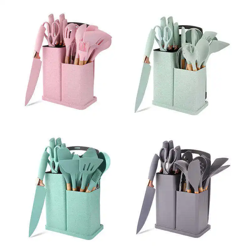 Multi Use Customized Non Stick Kitchen Accessories Cooking Utensils Set with Oil Brush Spatula Turner Whisk
