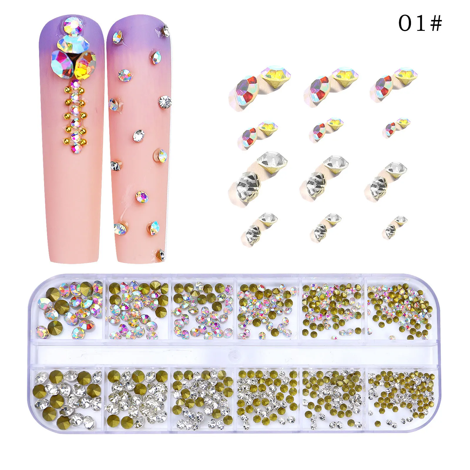 Foretrend 12 Grid Best Seller Nail Stone Nail Rhinestones Crystal AB kit Multi Shape Glass Diamonds Nails Art Rhinestone