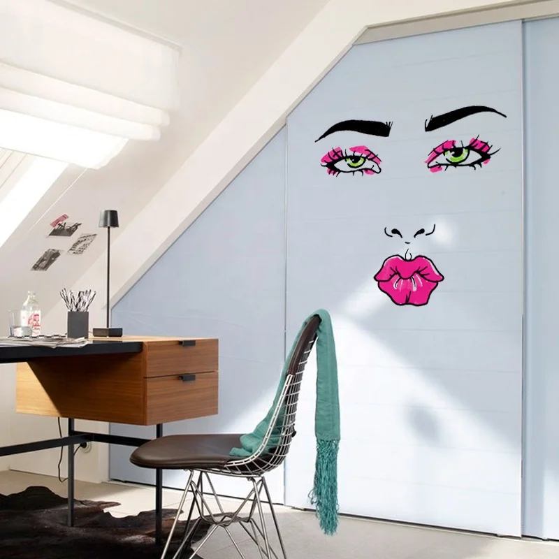 SK36002 Woman Face Removable Home Decor Fashion Modern Wall Stickers Women