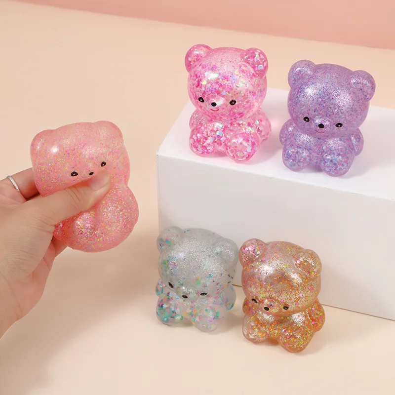 Cute bear maltose TPR Pinch happy Stress Toy Squishy slow rebound gold powder sequin decompression fidget squeeze toy