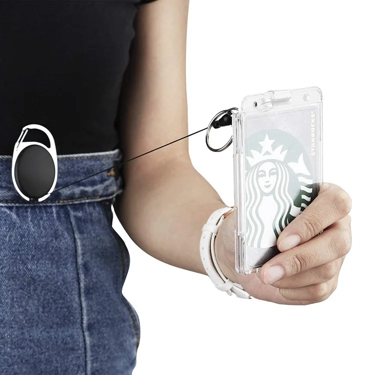 PS PC Vertical 2 Dual Credit Card Holder Protector Cover ID Card Double Hard Plastic Portable Work Card Holder with Thumb Slot