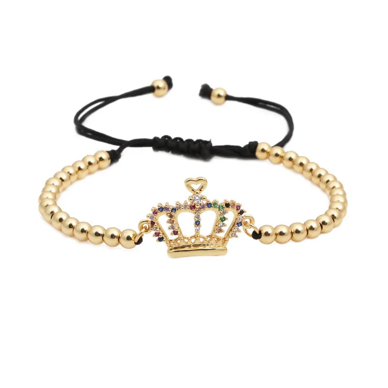 2021 March Expo Роскошный Королевский Регулируемый медный браслет ручной работы с микро-паве Радуга CZ корона плетение браслет